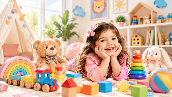 Child playing with colorful toys